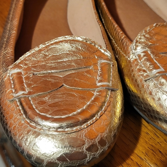 Sperry Snakeskin Gold Leather Penny Loafer Ballet Flat Size 9 - Picture 3 of 6